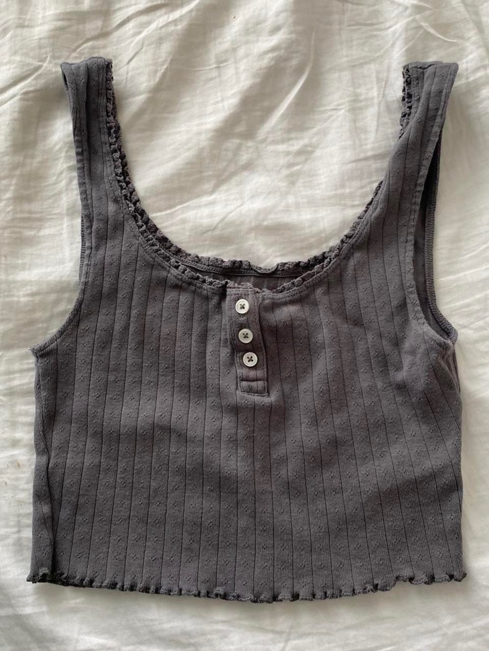 AE Henley Crop Tank Top Gray M